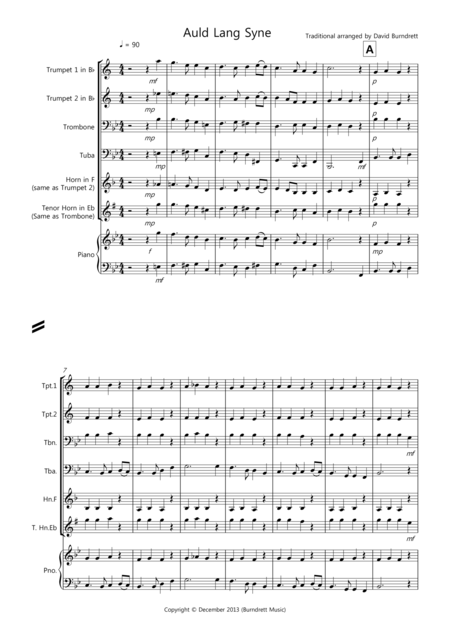 Free Sheet Music Auld Lang Syne For Brass Quartet