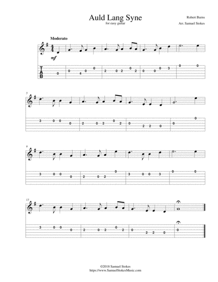 Auld Lang Syne For Easy Guitar With Tab Sheet Music