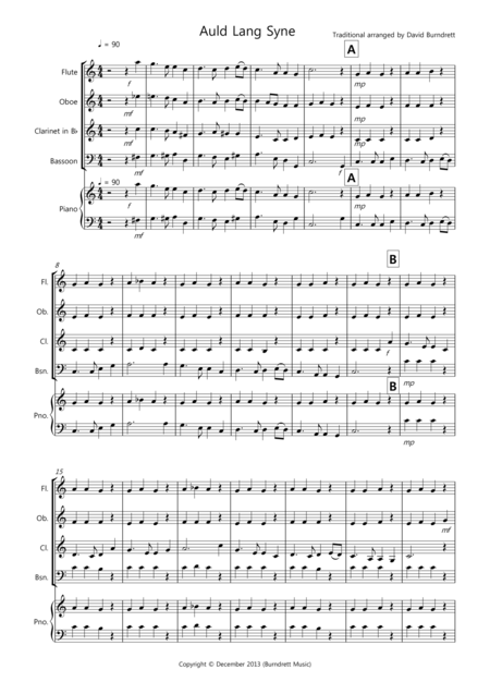 Free Sheet Music Auld Lang Syne For Wind Quartet