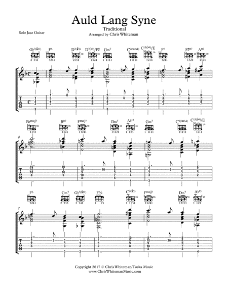 Auld Lang Syne Jazz Guitar Chord Melody Sheet Music