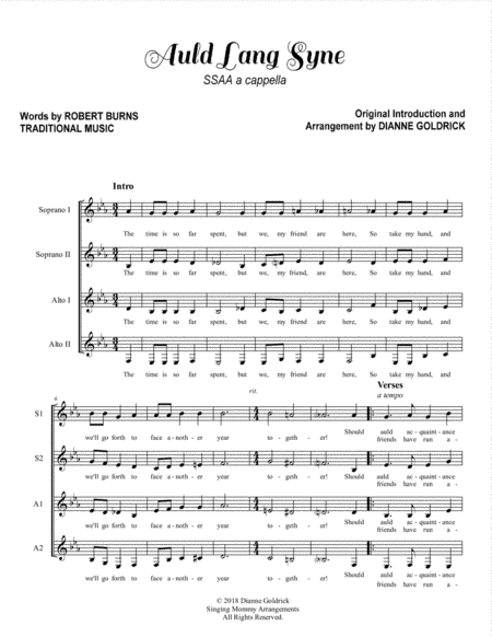 Auld Lang Syne Ssaa A Cappella Sheet Music