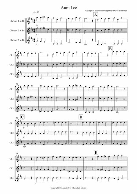 Aura Lee For Clarinet Trio Sheet Music