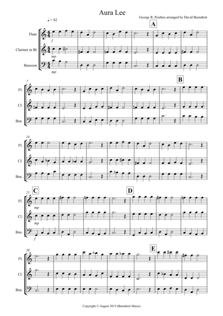 Aura Lee For Wind Trio Sheet Music