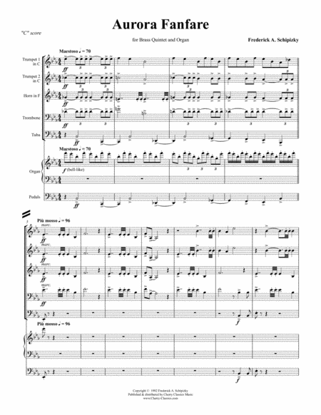 Aurora Fanfare For Brass Quintet Organ Sheet Music