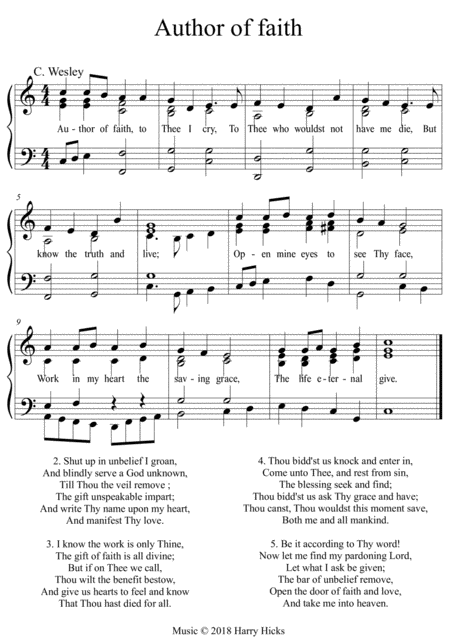 Free Sheet Music Author Of Faith A New Tune To A Wonderful Charles Wesley Hymn