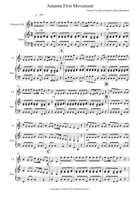 Autumn Four Seasons For Clarinet And Piano Sheet Music