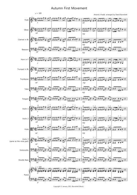 Free Sheet Music Autumn Four Seasons For School Orchestra