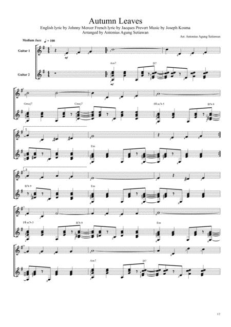 Free Sheet Music Autumn Leaves Duet Guitar Score