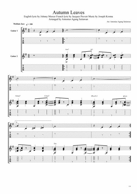 Free Sheet Music Autumn Leaves Duet Guitar Tablature