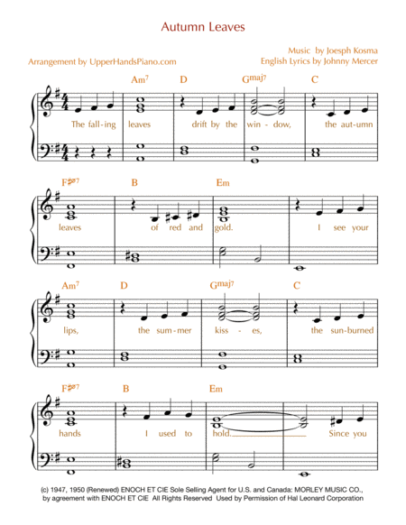 Free Sheet Music Autumn Leaves Easy Piano