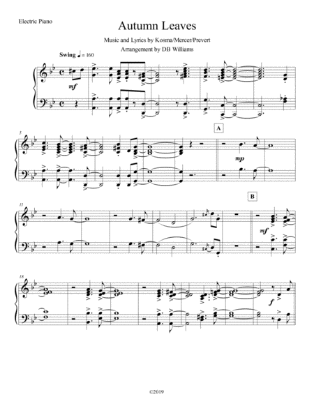 Autumn Leaves Electric Piano Sheet Music