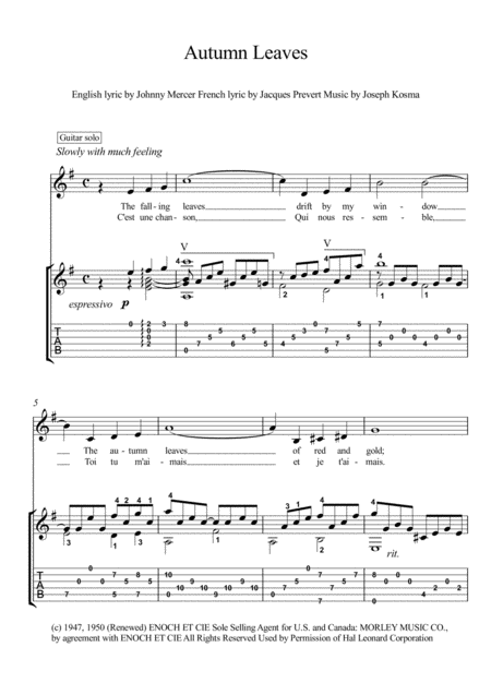 Autumn Leaves Fingerstyle Guitar Sheet Music