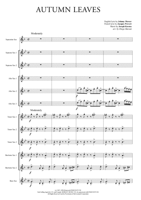 Free Sheet Music Autumn Leaves For Saxophone Ensemble