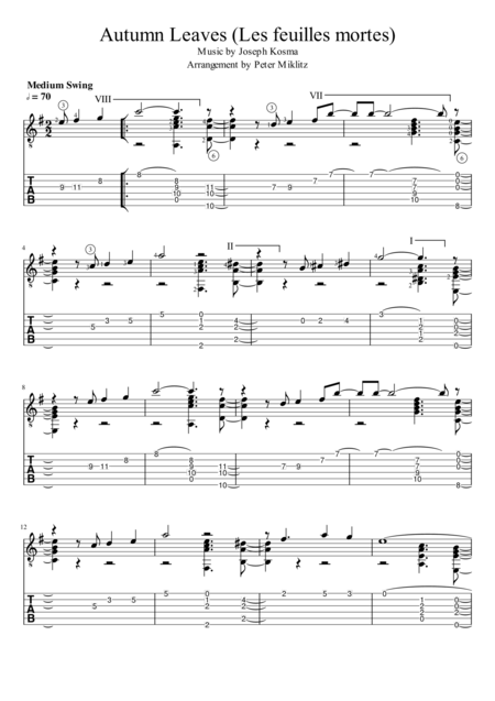 Free Sheet Music Autumn Leaves Standard Notation And Tab