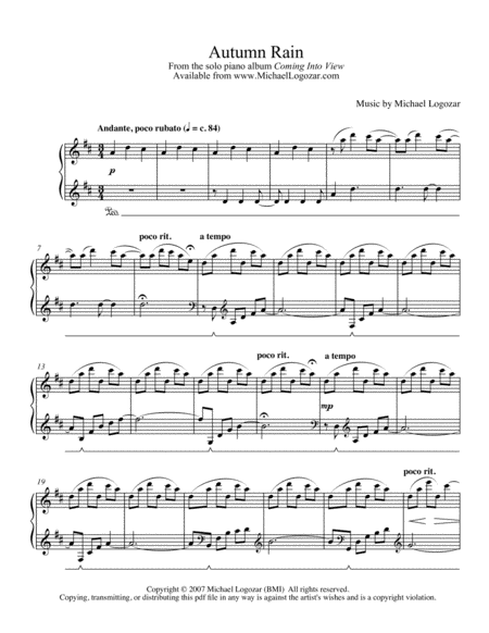 Free Sheet Music Autumn Rain