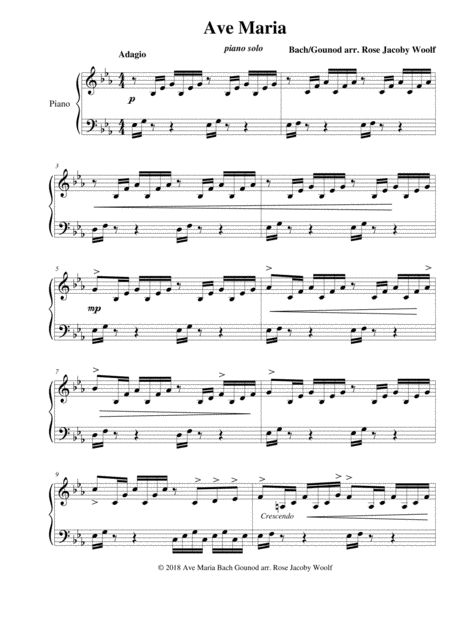 Free Sheet Music Ave Maria Bach Gounod Piano Solo