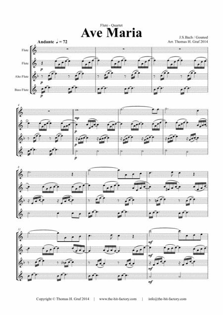 Ave Maria Bach Gounot Flute Quartet Sheet Music