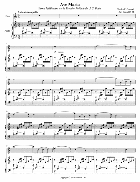 Free Sheet Music Ave Maria By Bach And Gounod Flute And Piano