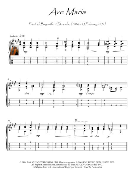 Ave Maria By Bergmuller Classical Guitar Solo Sheet Music