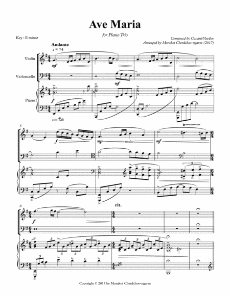 Free Sheet Music Ave Maria Caccini For Piano Trio