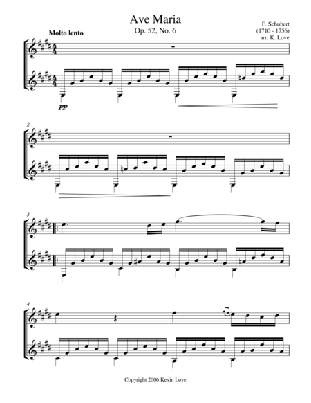Free Sheet Music Ave Maria E Major Violin And Guitar Score And Parts