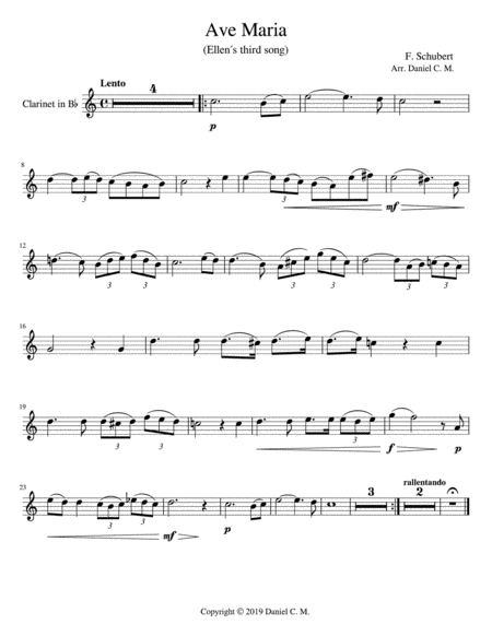 Ave Maria For B Flat Clarinet And Piano Sheet Music