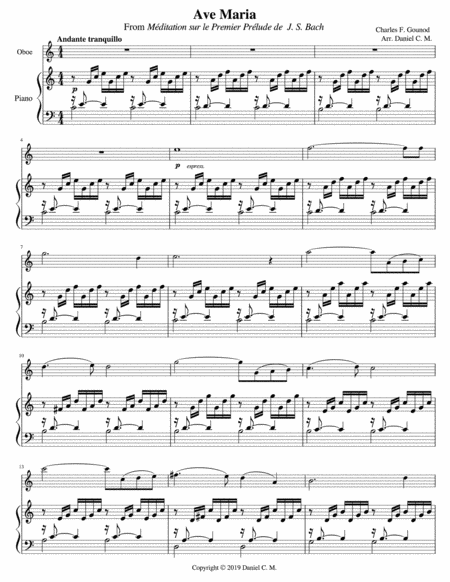 Free Sheet Music Ave Maria For Oboe And Piano In C