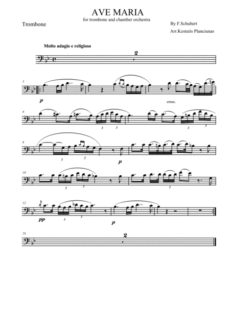 Free Sheet Music Ave Maria For Trombone And Chamber Orchestra