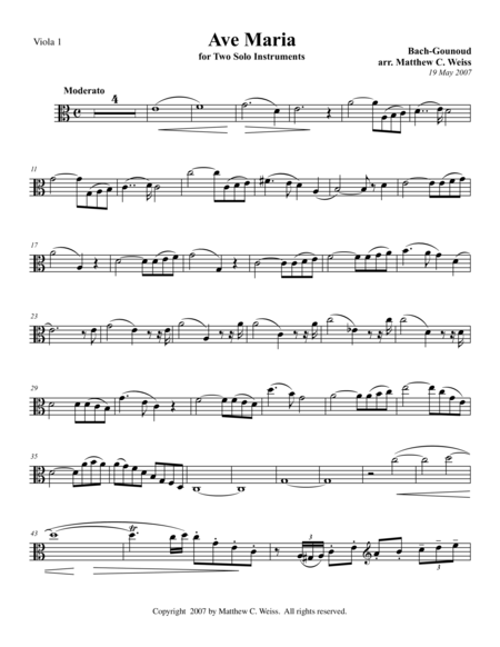 Free Sheet Music Ave Maria For Two Solo Instruments Viola 1