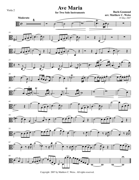 Free Sheet Music Ave Maria For Two Solo Instruments Viola 2