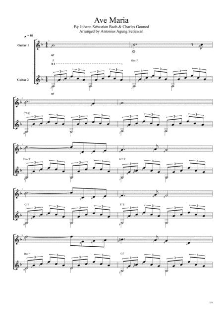 Ave Maria Johann Sebastian Bach Charles Gounod Duet Guitar Score Sheet Music