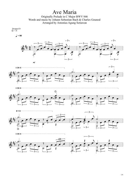 Ave Maria Johann Sebastian Bach Charles Gounod Solo Guitar Score Sheet Music