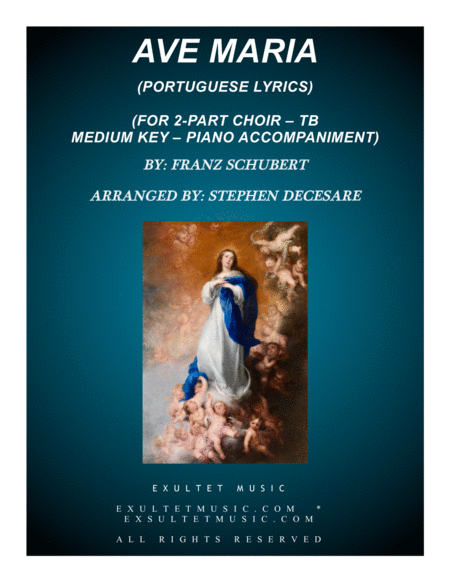 Ave Maria Portuguese Lyrics For 2 Part Choir Tb Medium Key Piano Accompaniment Sheet Music