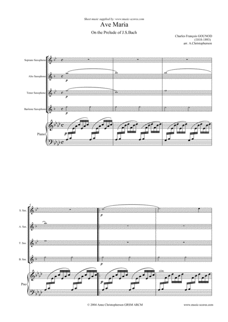 Ave Maria Sax Quartet And Piano Sheet Music