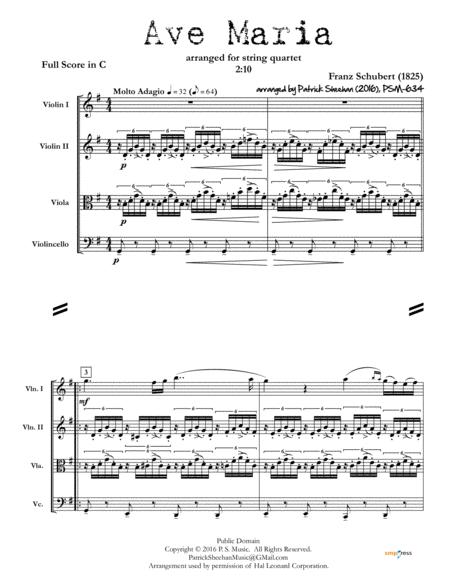 Free Sheet Music Ave Maria Schubert For String Quartet Full Score Set Of Parts