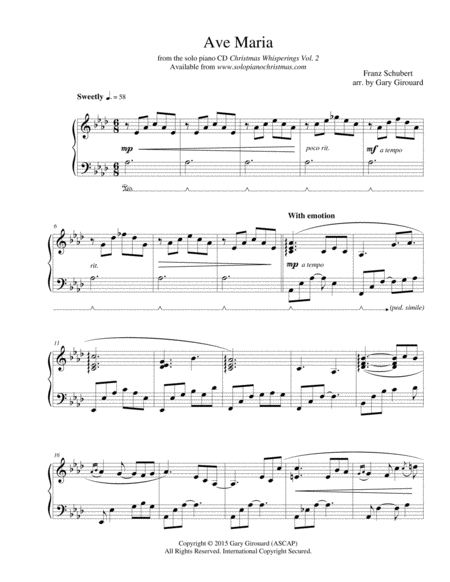 Ave Maria Schubert Version Sheet Music