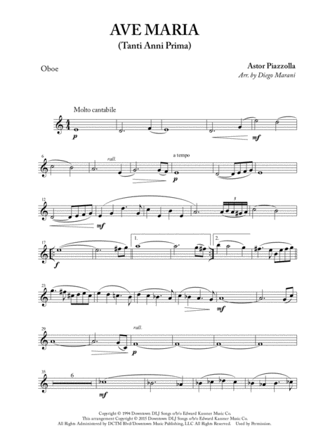 Ave Maria Tanti Anni Prima For Oboe And Piano Sheet Music