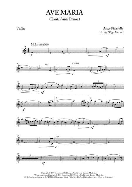 Ave Maria Tanti Anni Prima For Violin And Piano Sheet Music