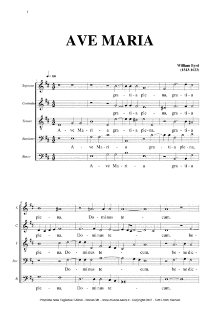 Free Sheet Music Ave Maria W Byrd For Satbarb Choir