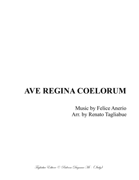 Free Sheet Music Ave Regina Coelorum Anerio For Satb Choir