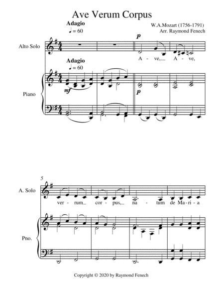 Free Sheet Music Ave Verum Corpus Alto Voice And Piano Intermediate Level