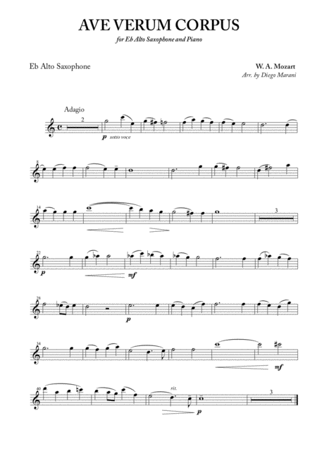 Ave Verum Corpus For Alto Saxophone And Piano Sheet Music