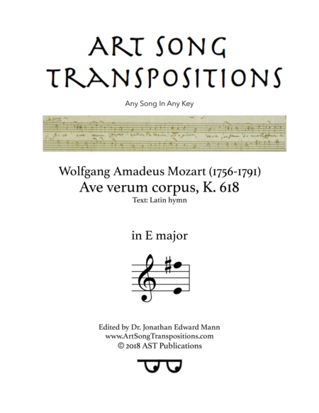 Ave Verum Corpus K 618 E Major Sheet Music