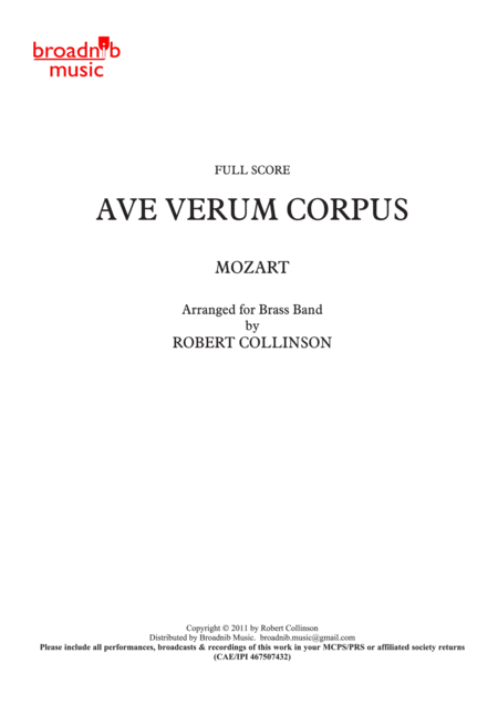 Ave Verum Corpus Mozart Score Only Sheet Music