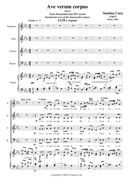 Ave Verum Corpus No 1 Choir Satb And Organ Sheet Music