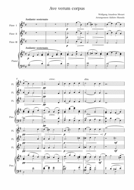 Free Sheet Music Ave Verum Corpus Wolfgang Amadeus Mozart Arrange Songs Trio Choir Into Works For Three Flute
