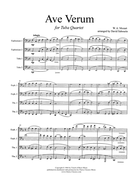 Free Sheet Music Ave Verum For Tuba Quartet