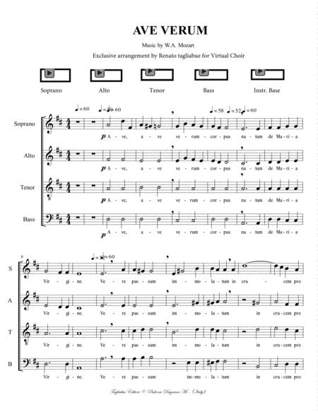 Free Sheet Music Ave Verum Mozart Exclusive Arrangement For Virtual Choir Pdf With Embedded Files Of The Individual Voices With Metronome And Instrumental Base