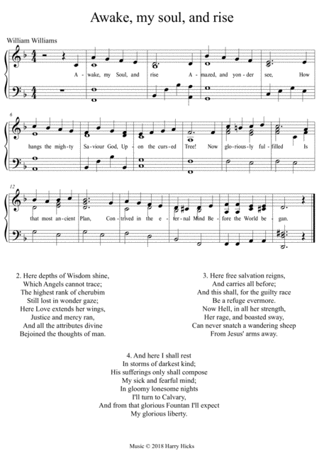 Free Sheet Music Awake My Soul And Rise A New Tune To A Wonderful William Williams Hymn
