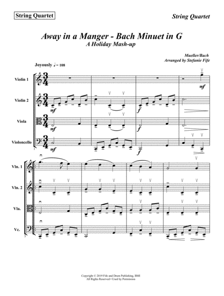 Free Sheet Music Away In A Manger Bach Minuet In G